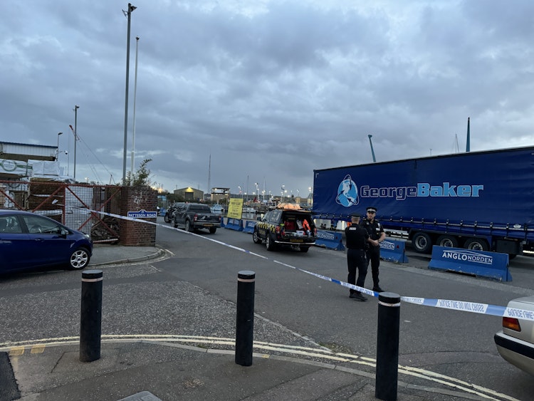 Police at the scene of the incident at Ipswich waterfront